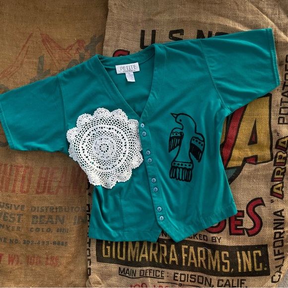 Upcycled patchwork block print top - Picture 2 of 6